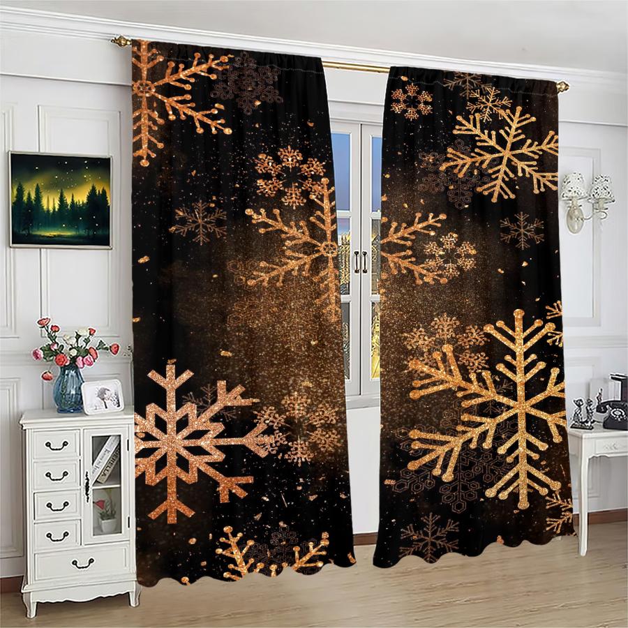 Set Of 2 Christmas Tree Snowflake Pattern Printed Curtains Decorations Home Room Curtain Polyester