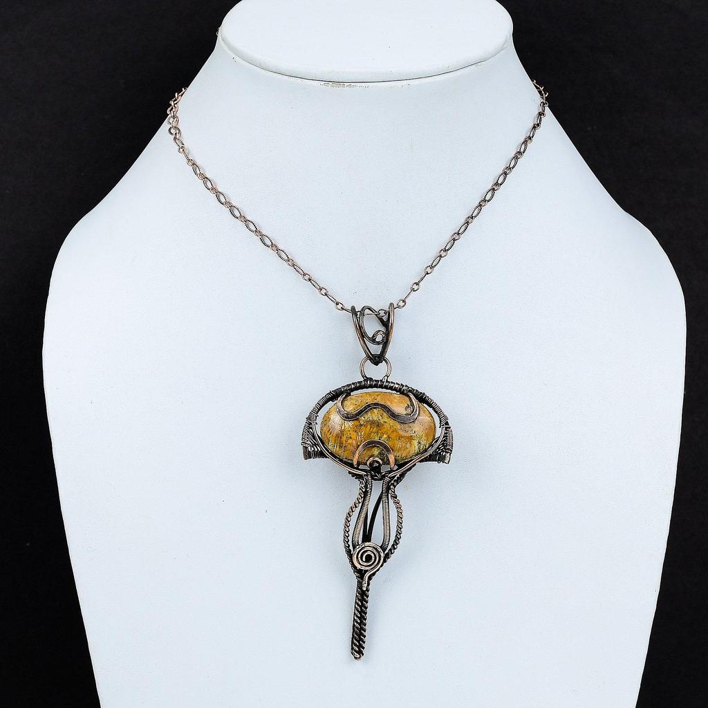 Fossil Coral Pendant Copper Wire Wrapped Gemstone Pendant Handmade Copper Jewelry Stylish Pendant Natural Fossil Coral Jewelry Gift For Mom