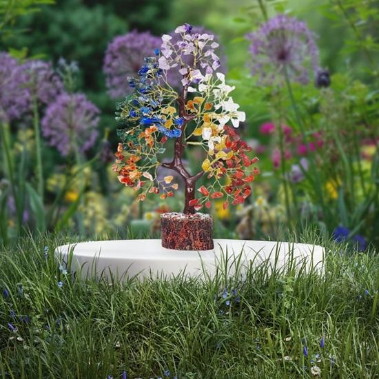 Șapte cristale de chakre și 300 de mărgele Pietre prețioase Arborele de prezentare pentru noroc Articol de decorațiuni interioare Bonsai Arborele de bani Plant Articol de cadou Figurină