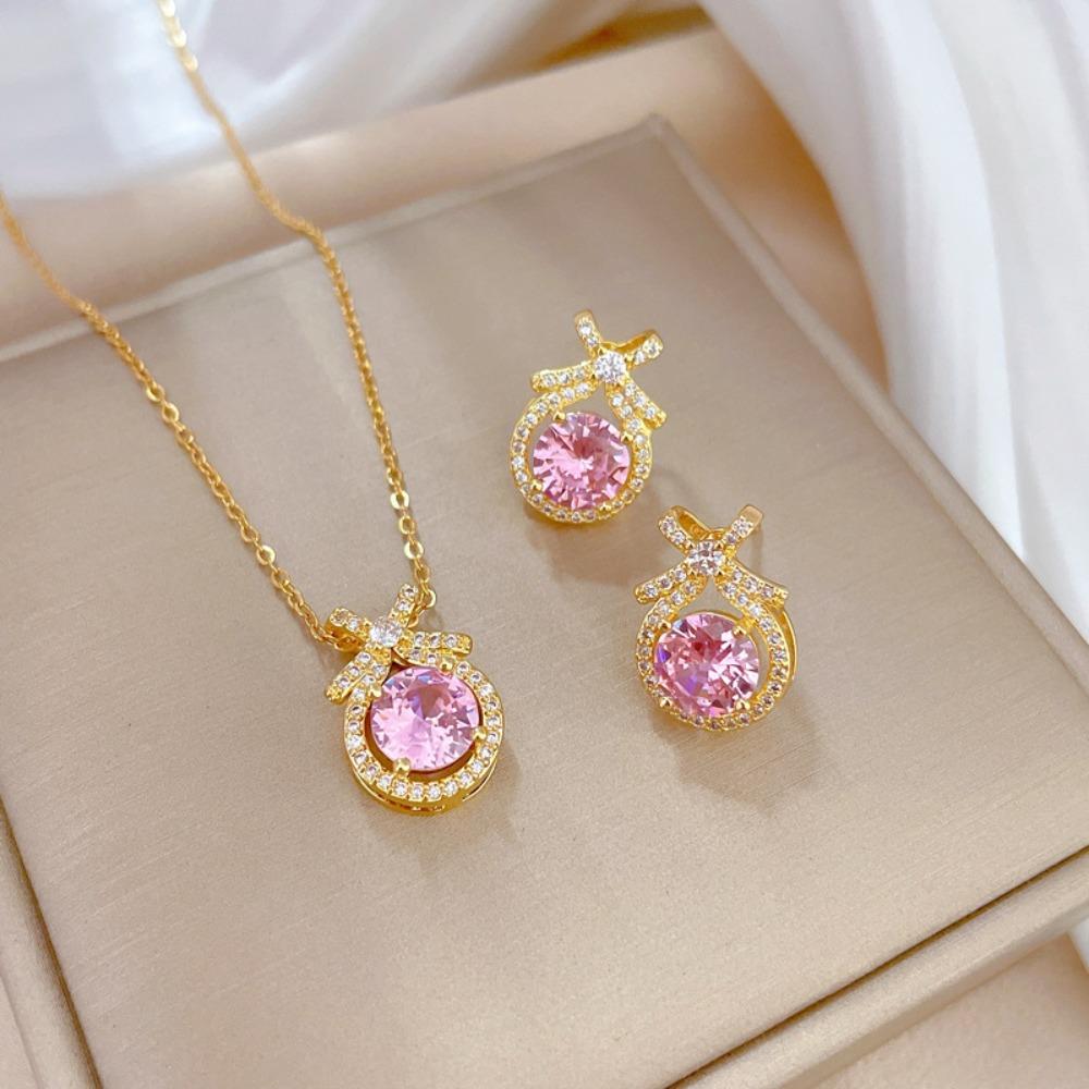Modisches Elegantes Leichtluxuriöses Vollzirkon Exquisites Elementstil Kupfer Mikro-Inlay Ohrringe Halsketten Set