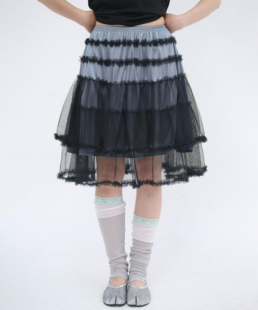 Isjabaibeu Ruffle Tiered Mesh Mini Skirt