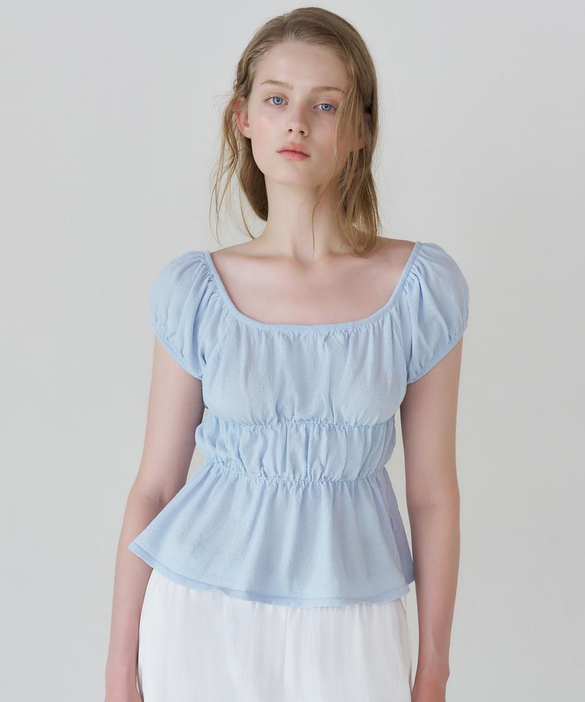 LETTERA Shirring Knit Half Blouse