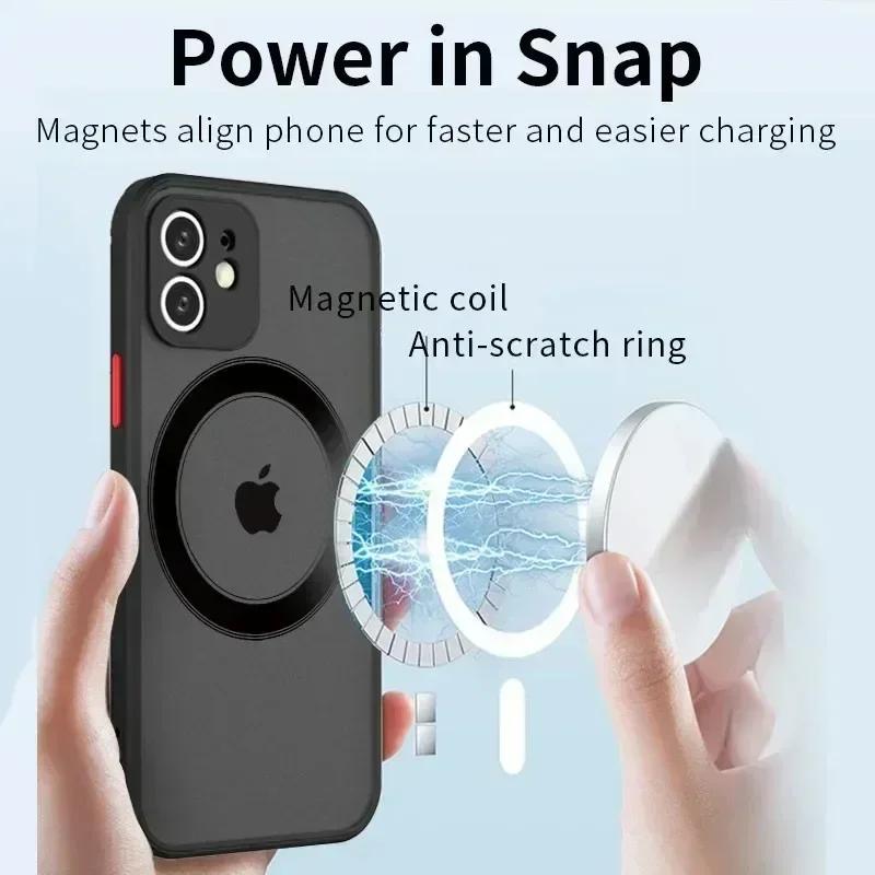 For iPhone 16 15 14 13 12 11 Pro Max Plus Mini X XS XR Case Wireless Charge Magnetic Magsafe Skin Matte Back Cover Shell Fundas