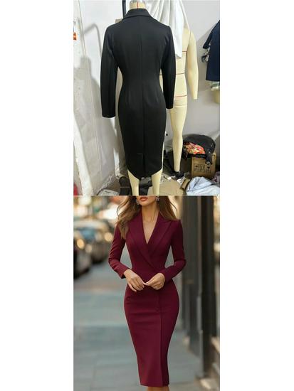 2026 European and American Women's Slim Fit Long Suit Dress with Solid Color, Long Sleeves, and Single-Breasted Lapel