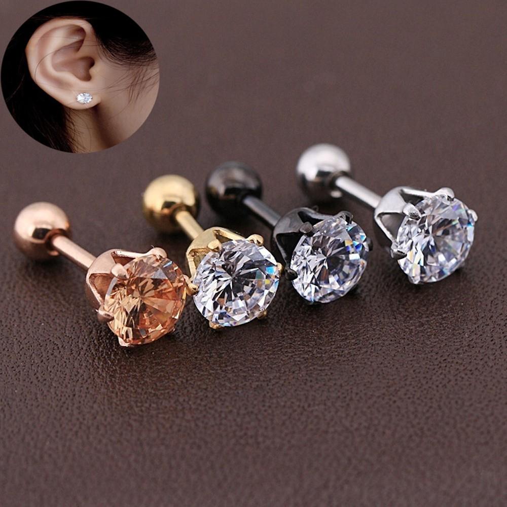 1pcs Fashion Jewelry Women Four Claws Earrings Cubic Zirconia Ear Stud Titanium Steel