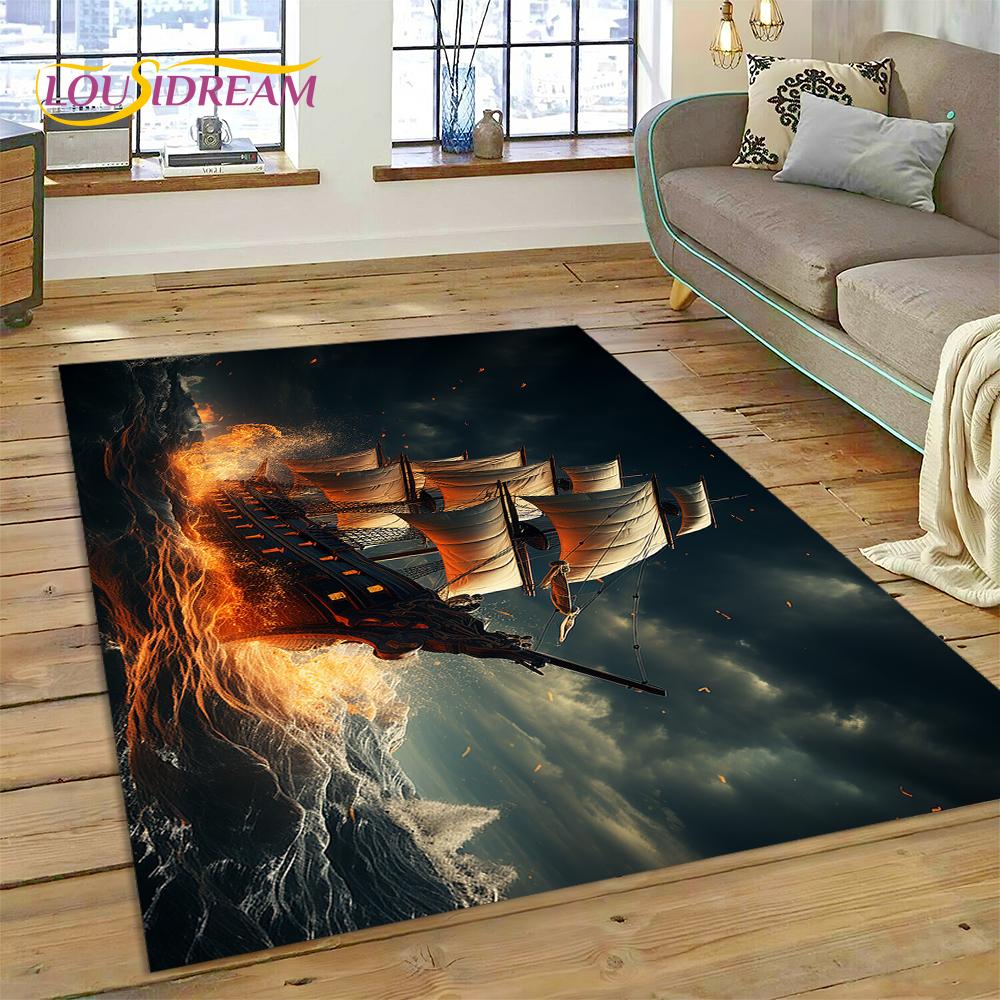 Ancient Pirate Ship Boat,Barque,Sailboa Rug Carpet for Living Room Bedroom Decor,Floor Mat Non-slip Decoration for Sofa Doormat