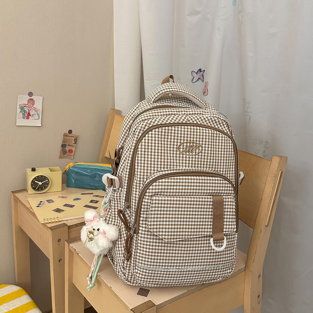Schoolbag High value schoolbag High school elementary school student college student backpack Junior high school girls lightweight soft plaid large