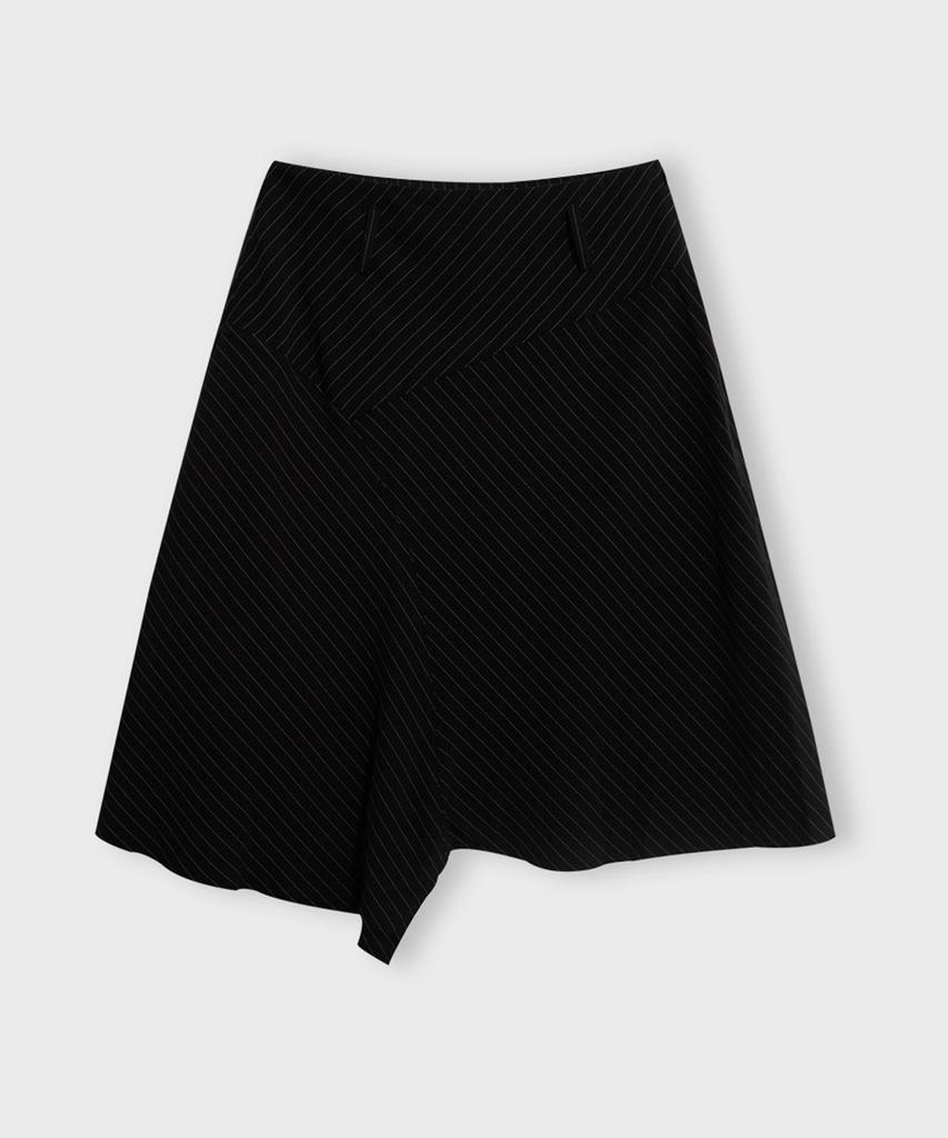 Chix Pinstripe Asymmetrical Midi Skirt Black