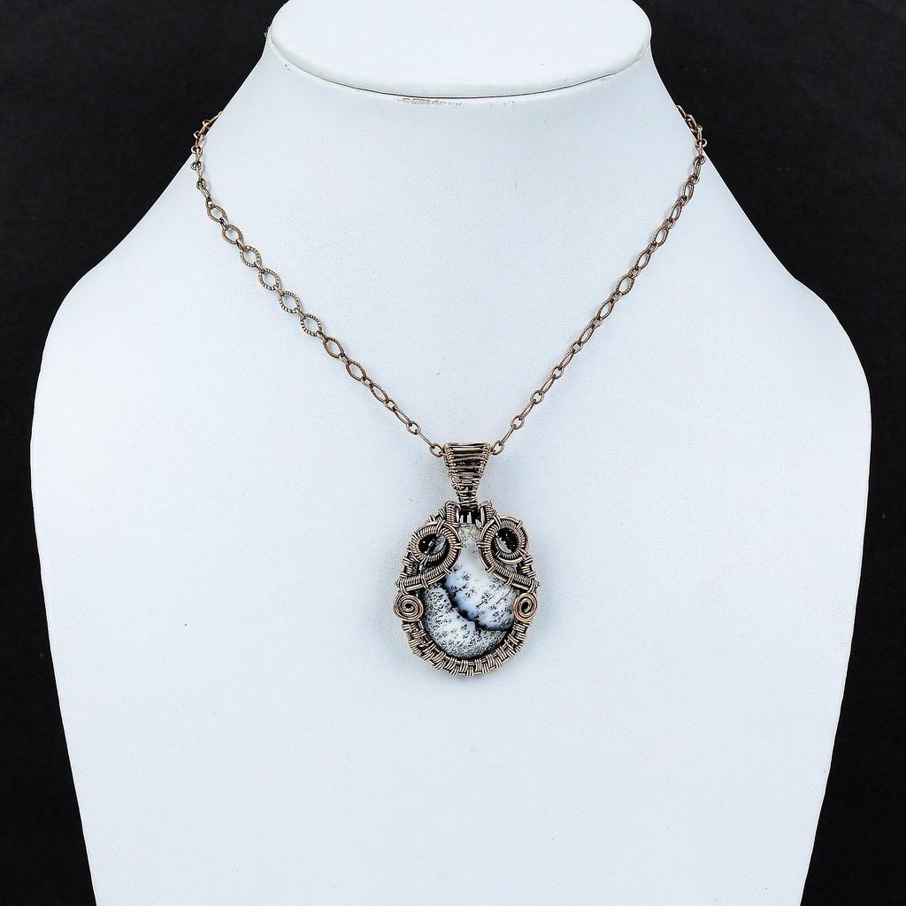Dendritenopal Anhänger Kupferdraht umwickelter Edelsteinanhänger Handgefertigter Dendritenopal Schmuck Damenanhänger Jubiläumsgeschenk Kupferdrahtschmuck