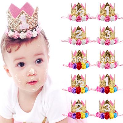 Charm Crown Birthday Baby Performance Headband Party Flower Number Birthday Hat 1 Piece Child Headwear Crown Photo Hair Band