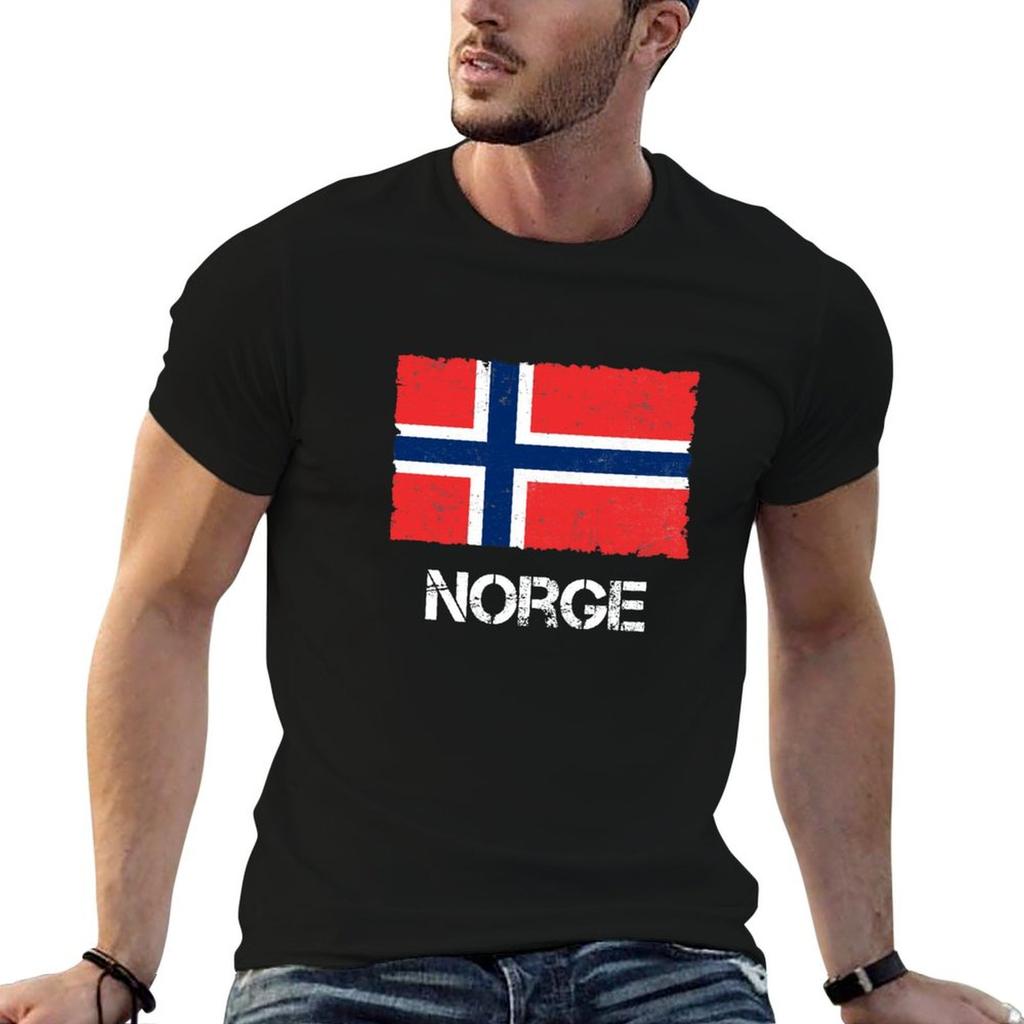 Nórsko Norway vintage vlajka vzhľad opotrebovaný Tričko Základný denný outfit Krátky rukáv