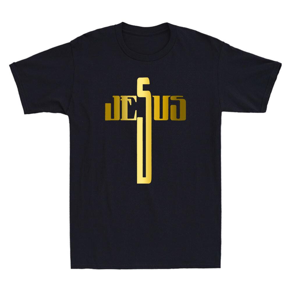 Jesus Cross Christian Religious Golden Printed Men T-shirt Faith Christ Bless
