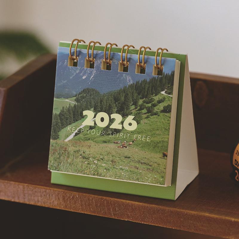 2026 Landscape Mini Desk Calendar Creative Coil Calendar Planner Desktop Ornament Decoration Office Stationery