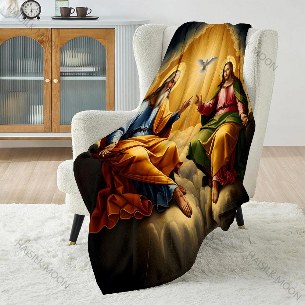1PC Religious Figures and Holy Dove Print Believer Pray Blanket Warm Soft Flannel Material Suitable for All Seasons Gift