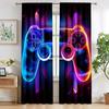 2PC Neon Glow Gaming Controller Curtains - Futuristic Colorful Print Window Drapes for Boys Bedroom Game Room Decor