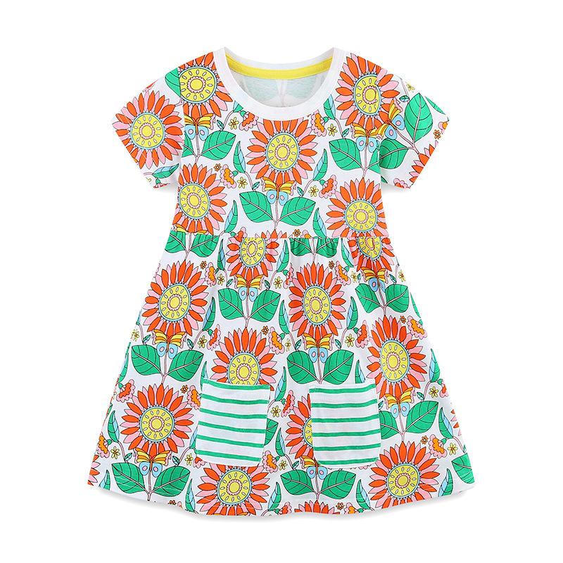 Girls' Dresses New Summer Collection Girls' Short-Sleeved Dresses Adorable Floral Print Children's Princess Dresses