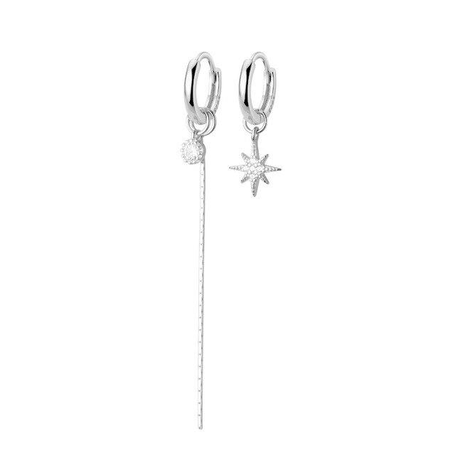 925 Sterling Silver Star Tassel Asymmetric Hoop Earrings for Women Round Disc Gold Earrings CZ Wedding Jewelry S-E1344