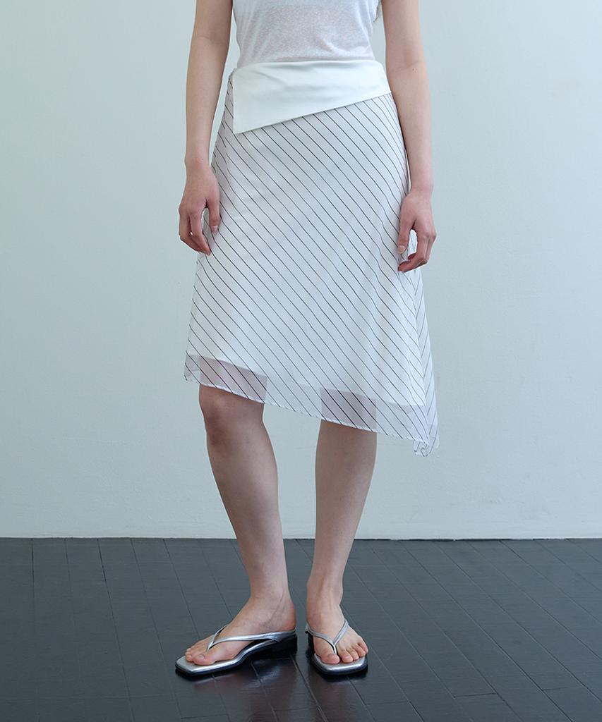 Uusoo Low-Waist Striped Midi Skirt_ Cream