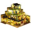 Maison de poupée en bois à faire soi-même avec meubles, kit de maison de poupée miniature légère, maison de style chinois, modèle de villa, jouets, cadeaux d'anniversaire