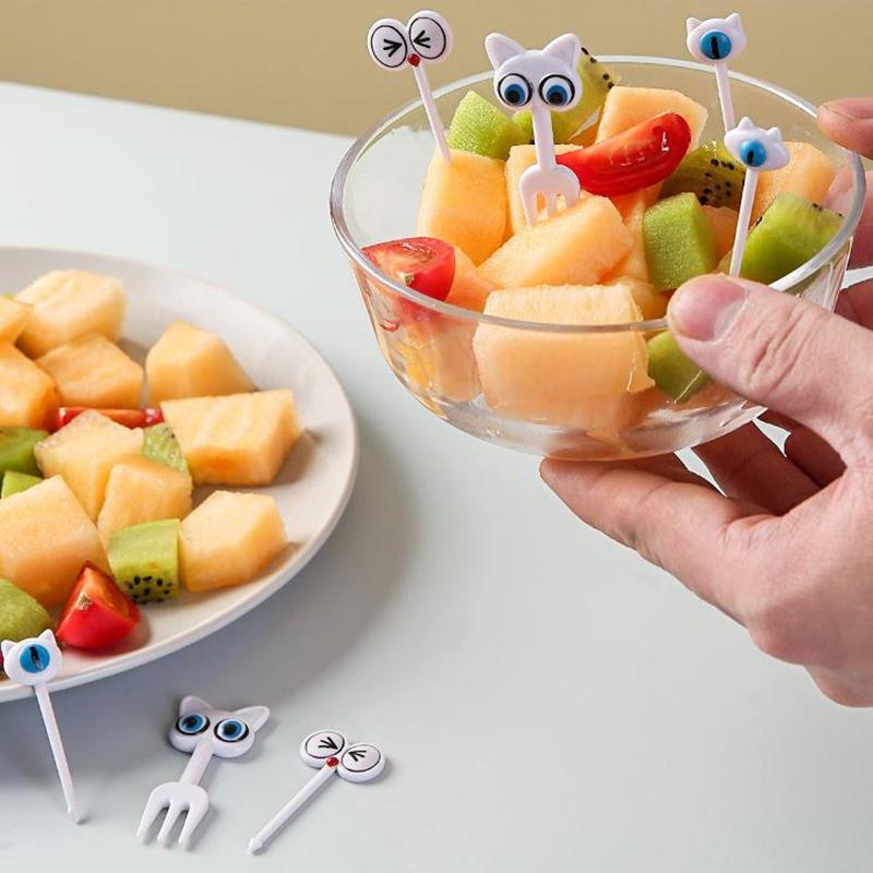 8Pcs süße Katze Auge Obst Gabel kreative Tier Obst Sticks Mini Cartoon Bento Kinder Dekoration Hause