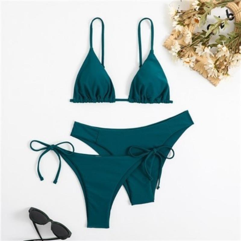 Women Sexy Three Piece Bikini Set Solid Color Swimwear