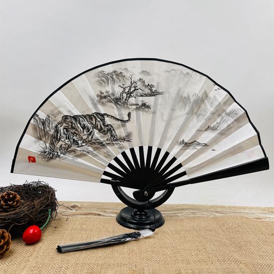 Éventail pliable à main en plastique de style vintage chinois, double face, accessoires Hanfu pour mariages et soirées dansantes