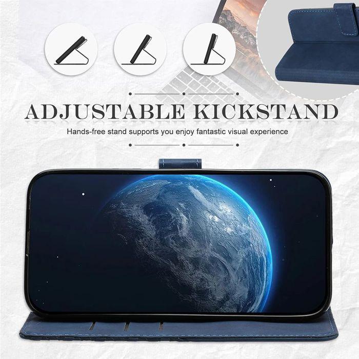 Coque + 2 Verres Trempés pour Xiaomi Redmi Note 14 Pro 5G, Antichoc Anti-Rayures Effet Cuir Bleu