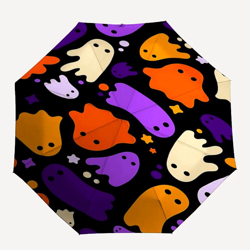 1pc Ghostly Party Auto Open/Close Umbrella with One-Touch Button, Compact Folding Canopy, Sturdy 8-Rib Windproof Design -021