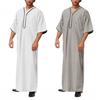 Herren-Kaftan-Gewand, einfarbig, mittelärmelig, langer Thobe, V-Ausschnitt, Abaya, Gebetskleidung, Ihram-Gewand für den Sommer und den Alltag
