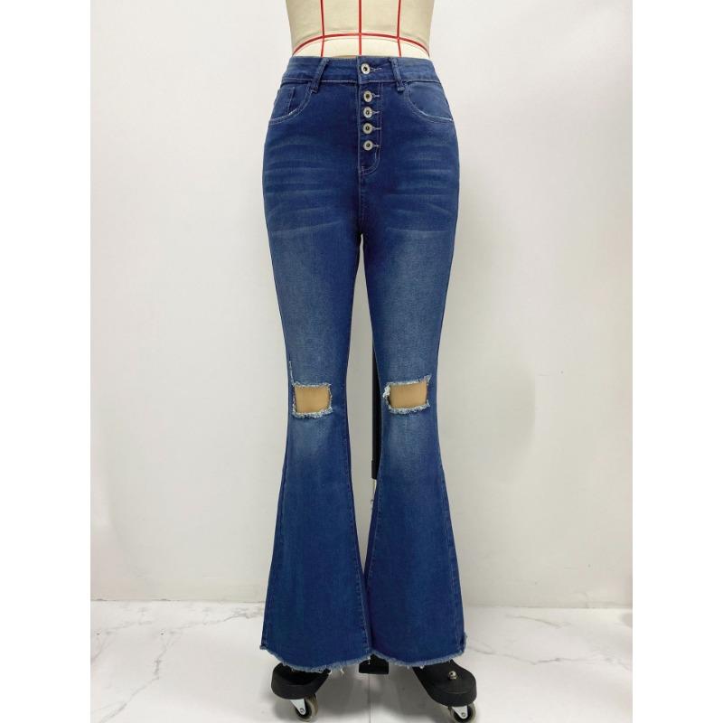 Frühlings- und Sommer-Damenjeans Skinny High Waist Hose Hoher Stretch Loch-Breaking Denimhose