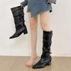 Black Retro Thick Heel Pointed Boots Women's 2025 New Autumn Punk Style Thin But Knee Trousers Boots