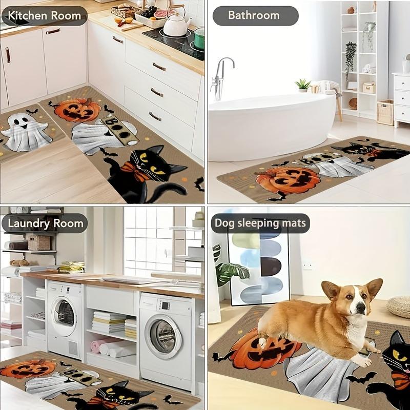 1PC Halloween Skull Mushroom Kitchen Rug Non-Slip Door Mat Pop design Bathroom Rug Bath Mat Carpet for Home Sink Laundry Decor