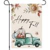 Happy Fall Garden Flag - Double-Sided Welcome Pumpkins Truck Design,  Durable Polyester Outdoor Decoration with Vibrant Autumn Leaves & Sunflowers, No