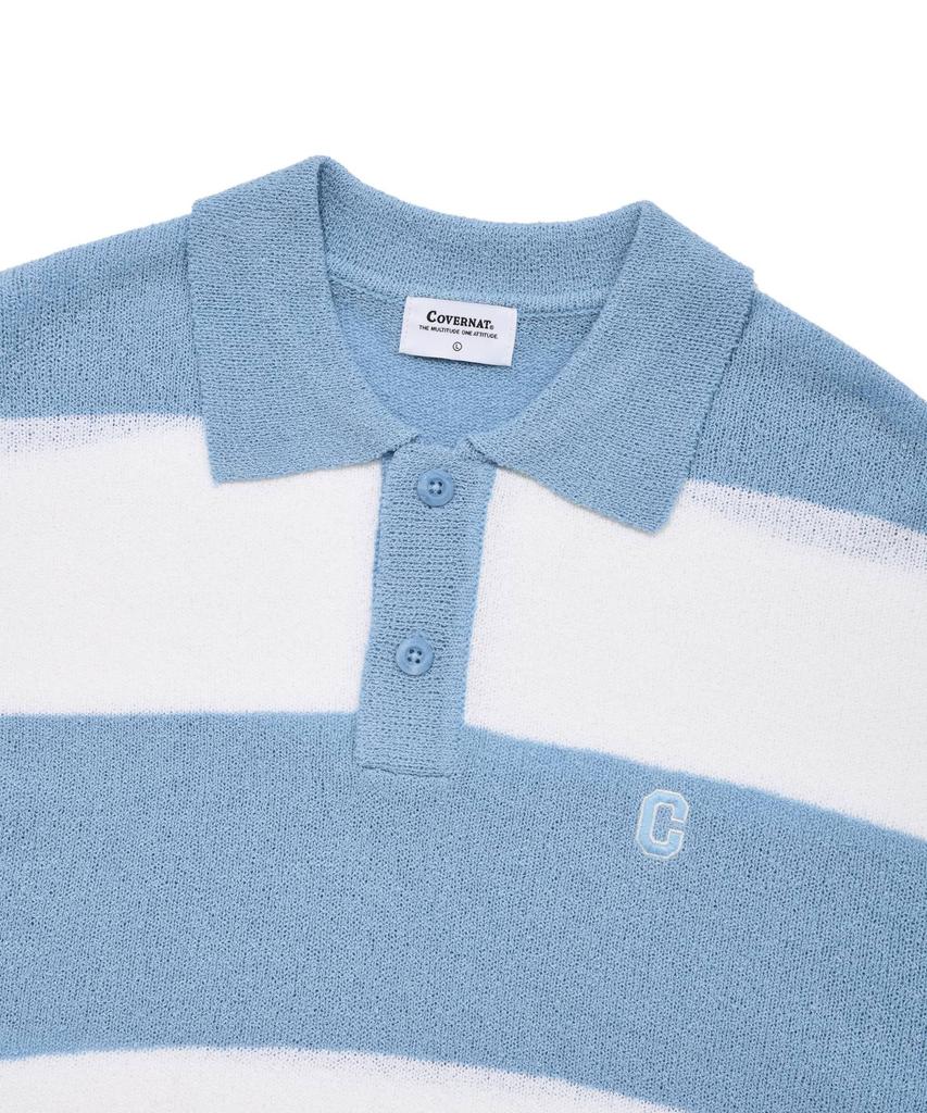 COVERNAT C Logo Rugby Collar Half Knit Blue