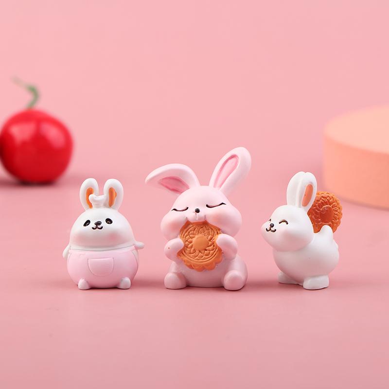 Resin Micro Landscape Ornaments, Moon Cake & Rabbit Small Crafts for Mid-Autumn Festival Home Decoration
