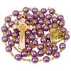 Nazareth Store Purple Pearl 8mm Bead Rosary Necklace Gold Prayer Chaplet Miracle Open Up Locket Centerpiece Medal White Enamel Cross, 2XL, Glass, No