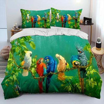 Kleurrijke Papegaai Ara Vogels Dekbedovertrek Beddengoedset,Dekbedovertrek Bedset Quiltovertrek Kussensloop,King Queen Size Beddengoedset Volwassene