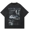 2024 Streetwear Racing Car Graphic Unisex T-Shirt Cotton Washed Black Tshirt Unisex Tops Tees Summer Short Sleeves T Shirt