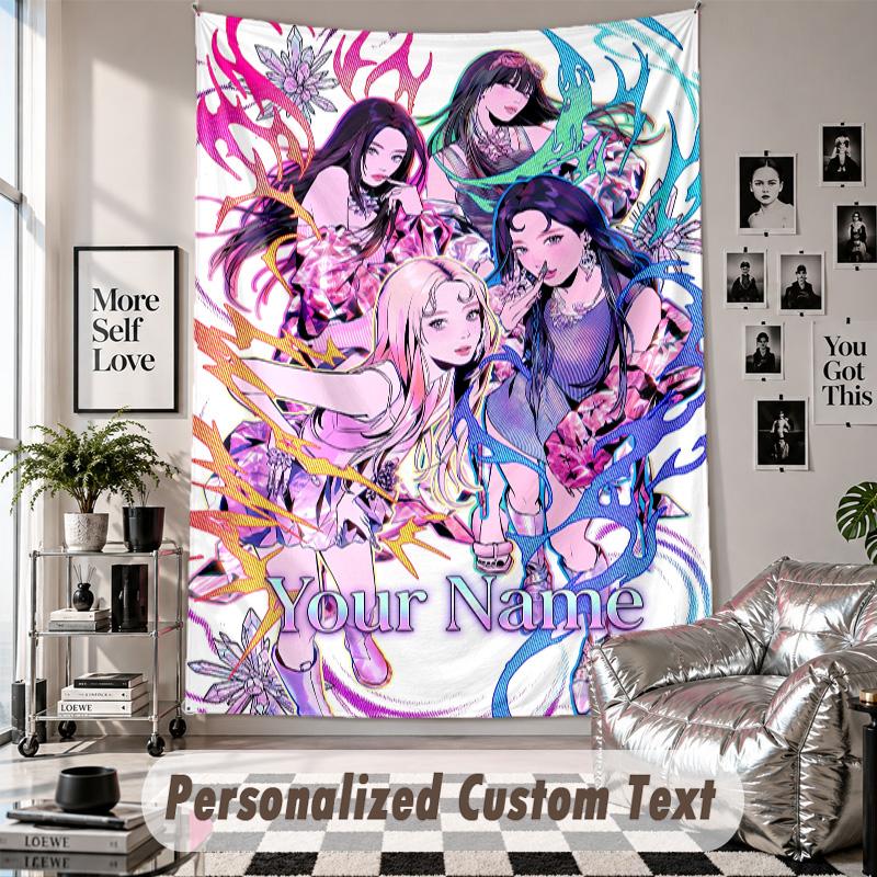 Wall Hanging Tapestry With Custom Name & Text, Aespa Decorative Tapestry For Bedroom