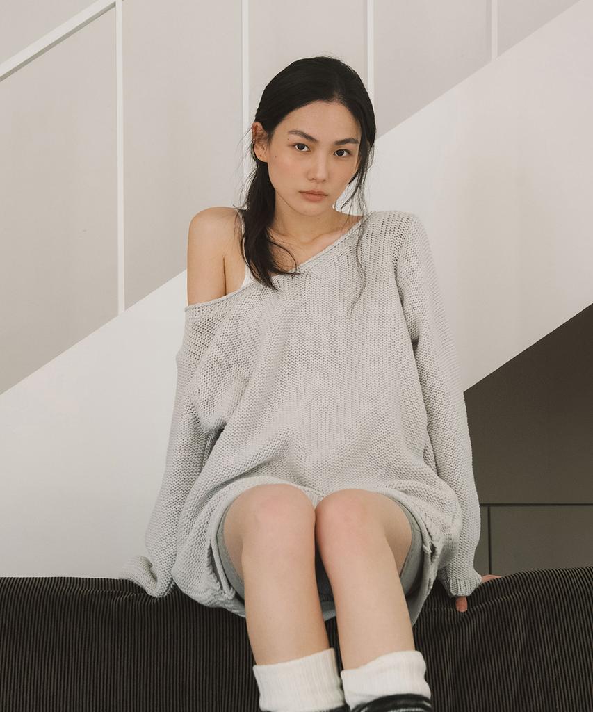 Ieoning Frontback Cotton Loose Knit, Light Gray
