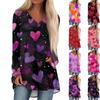 Women's Fashionable Casual Long,Sleeved Valentine's Day Print V,Neck Mid,Length Top