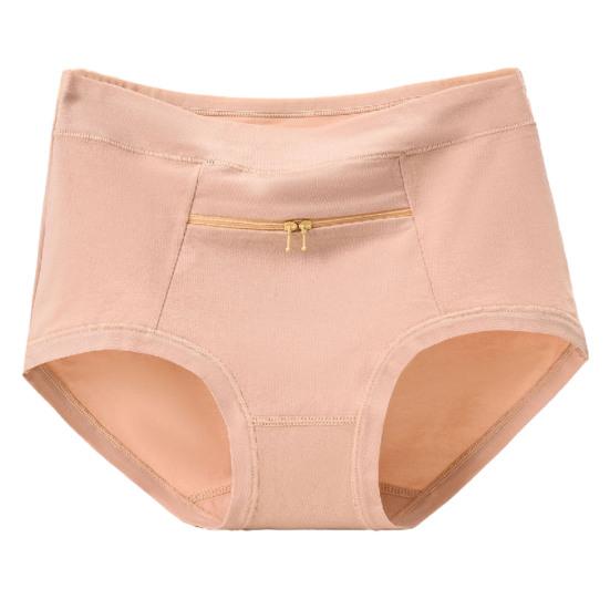 Women Underwear Anti-theft Zipper Pocket High Waist Seamless Stretch Breathable Cotton Middle-aged Mom Grandma Brief Panties Underpants