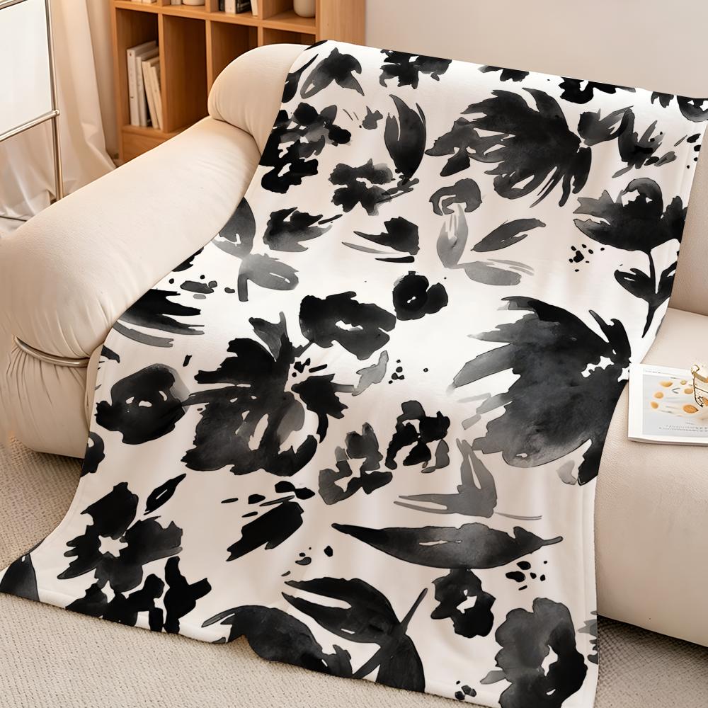 Art B-Schwarz a-und W-Weiß Florale Decke Hohe Dichte Kurzer Plüsch Weich Hautfreundlich für Sofa Nickerchen Klimatisierten Raum