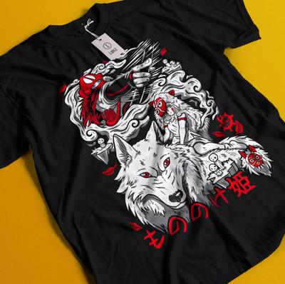 Princess Mononoke T-shirt Hayao Miyazaki Studio Ghibli Cadeau Zwart Shirt Alle Maten