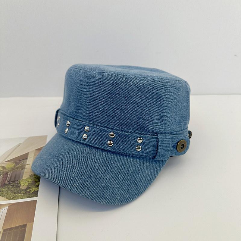 Navy hat women's spring and autumn fashion versatile face small retro rivet washed denim equestrian hat duck tongue painter hat
