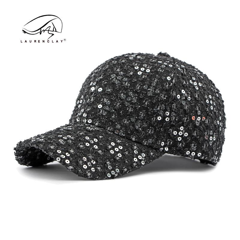 Mote paljettlue dame denim revet caps avslappet allsidig hardtop baseballcaps kvinnelig personlighet trend