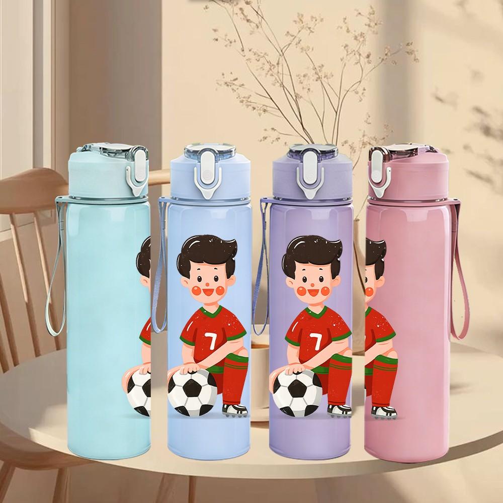 1PC Little Boy Kicking Soccer Print 750ml Color Plastic Sports Water Bottle Leakproof Flip Straw Lid Suitable for Sports Office Home Use