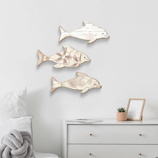 3Pcs/Set Wooden Dolphin Wall Pattern Fish Wall Decoration Flowers Leaves Art for Beach