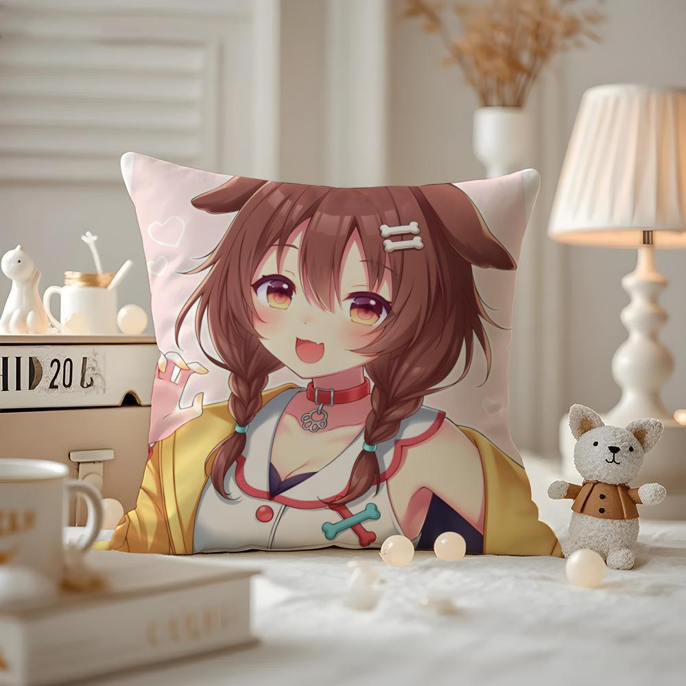 Anime IINUGAMI KORONE Cushion Cover Antidustmite Pillowcase Invisible Zipper Silky Short Plush Sofa Cushion Cover