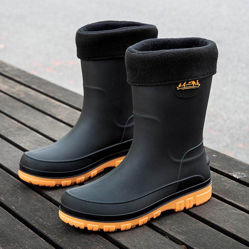 Men Rain Boots New Fashion Platform Waterproof Anti-skid Work Chef Shoes Fishing Shoes Outdoor Middle Tube Cycling Rubber Shoes